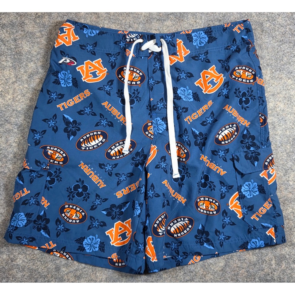 Pro Player Auburn Tigers Mens XL Blue Floral Board Shorts Swim Trunks NCAA P2